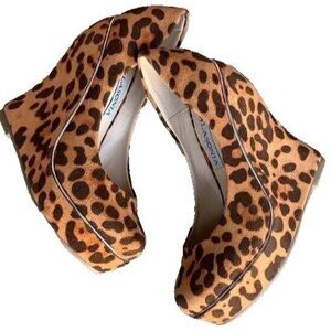 Y2K Lasonia Leopard Print Vegan Suede Platform Wedge Heels Pumps Women's 6 NEW
